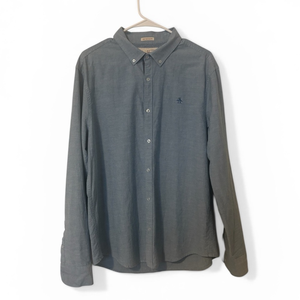 Original Penguin Size XL Men's Blue Button-Down Shirt - Heritage Slim Fit